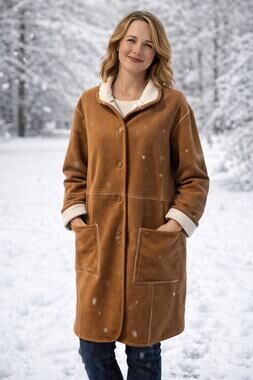 Susan Graver women's camel coat winter button front jacket cozy snow outerwear